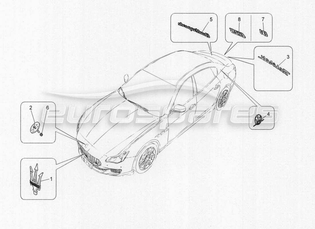 maserati qtp. v8 3.8 530bhp auto 2015 verzierungen, marken und symbole teilediagramm