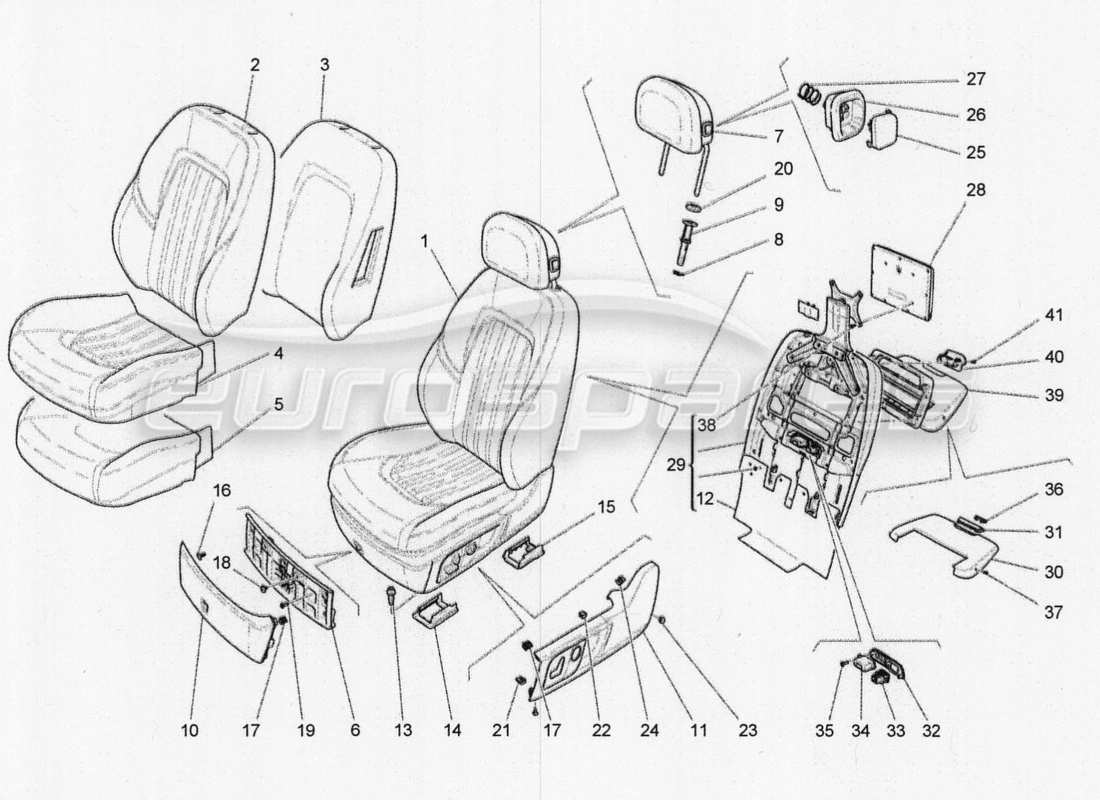 maserati qtp. v8 3.8 530bhp 2014 auto vordersitze: verkleidungen ersatzteildiagramm