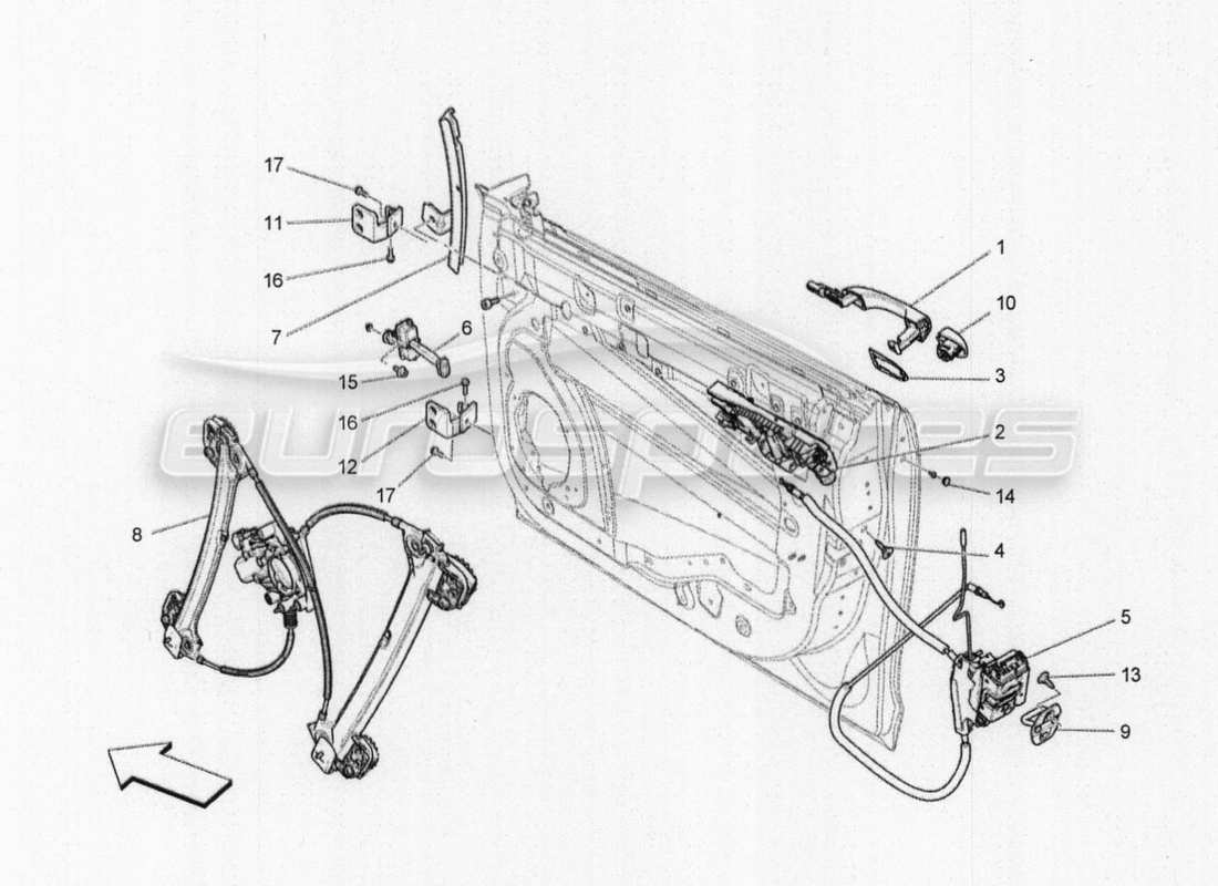 maserati qtp. v8 3.8 530bhp auto 2015 vordere türen: mechanismen teilediagramm