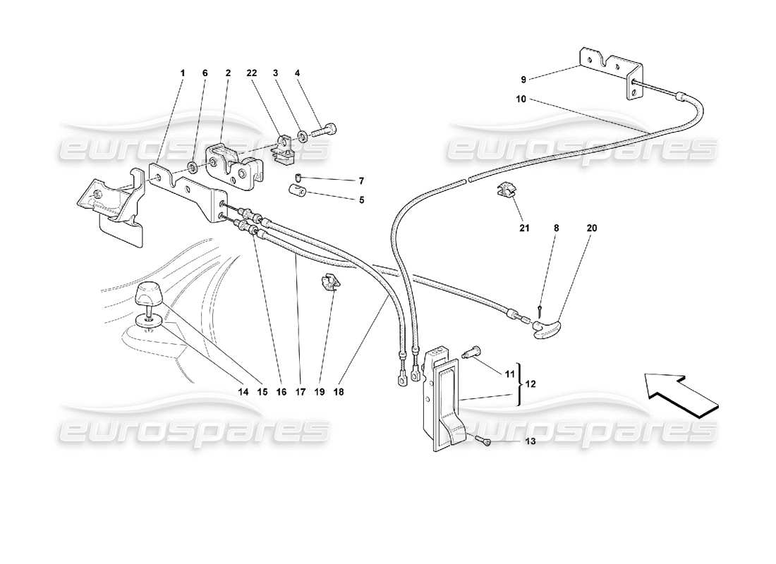 ferrari 355 (2.7 motronic) öffnungsvorrichtung für die fronthaube teilediagramm