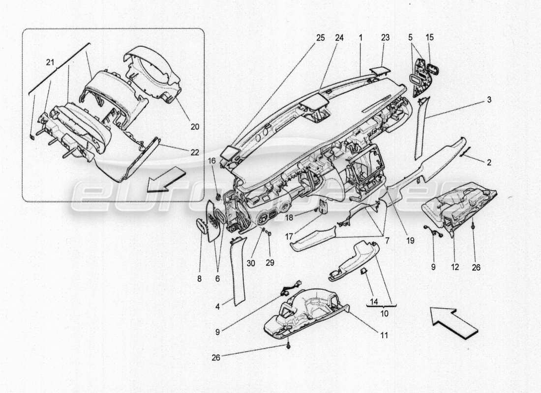 maserati qtp. v8 3.8 530bhp auto 2015 hintere hauablage ersatzteildiagramm