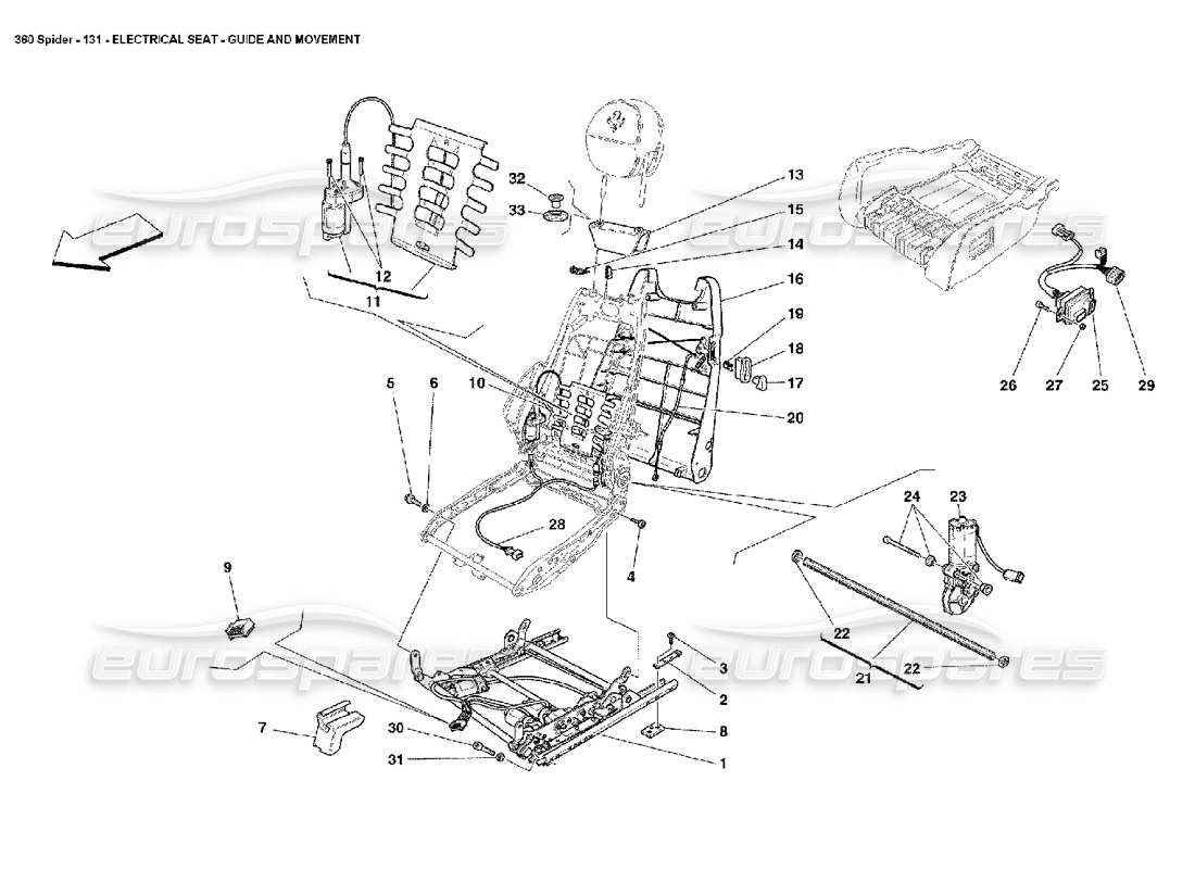 ferrari 360 spider elektrischer sitz - führungs- und bewegungsteildiagramm