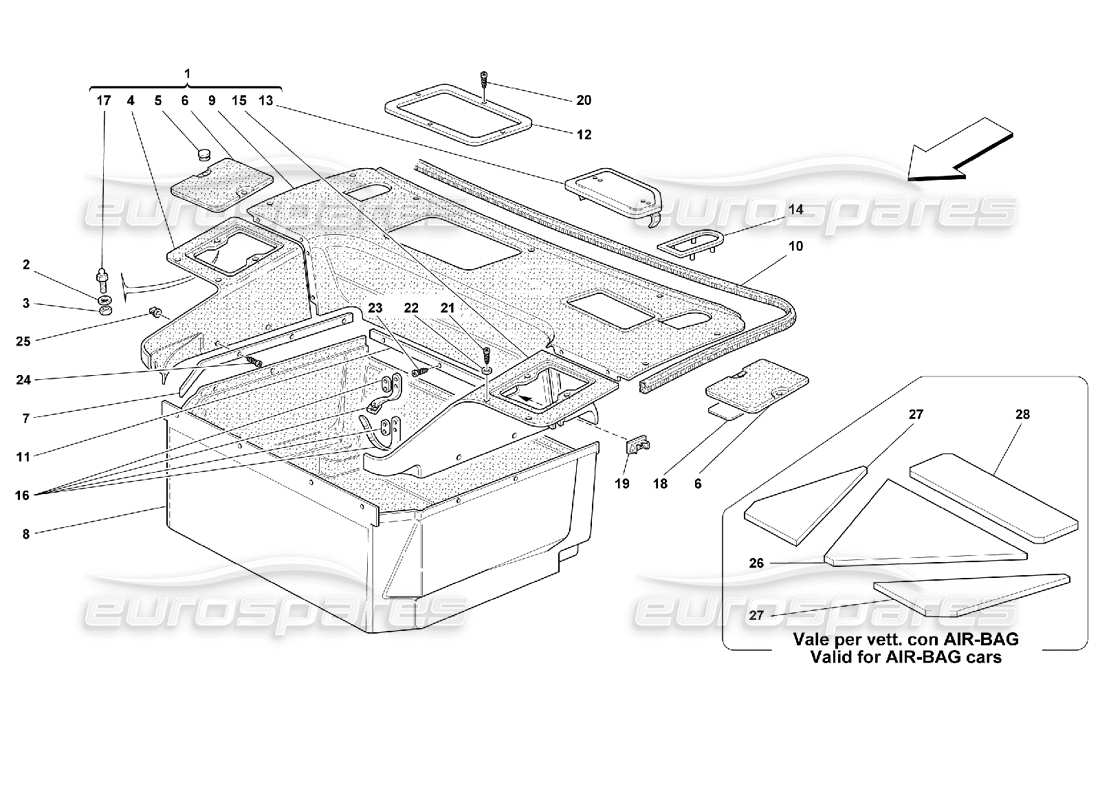 ferrari 355 (2.7 motronic) teilediagramm für vordere fahrgastraumteppiche