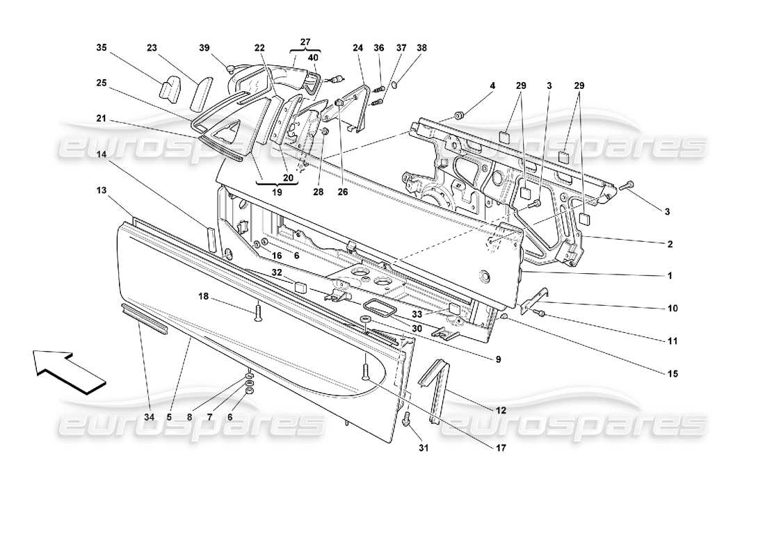 ferrari 355 (2.7 motronic) türen - rahmen und rückspiegel teilediagramm