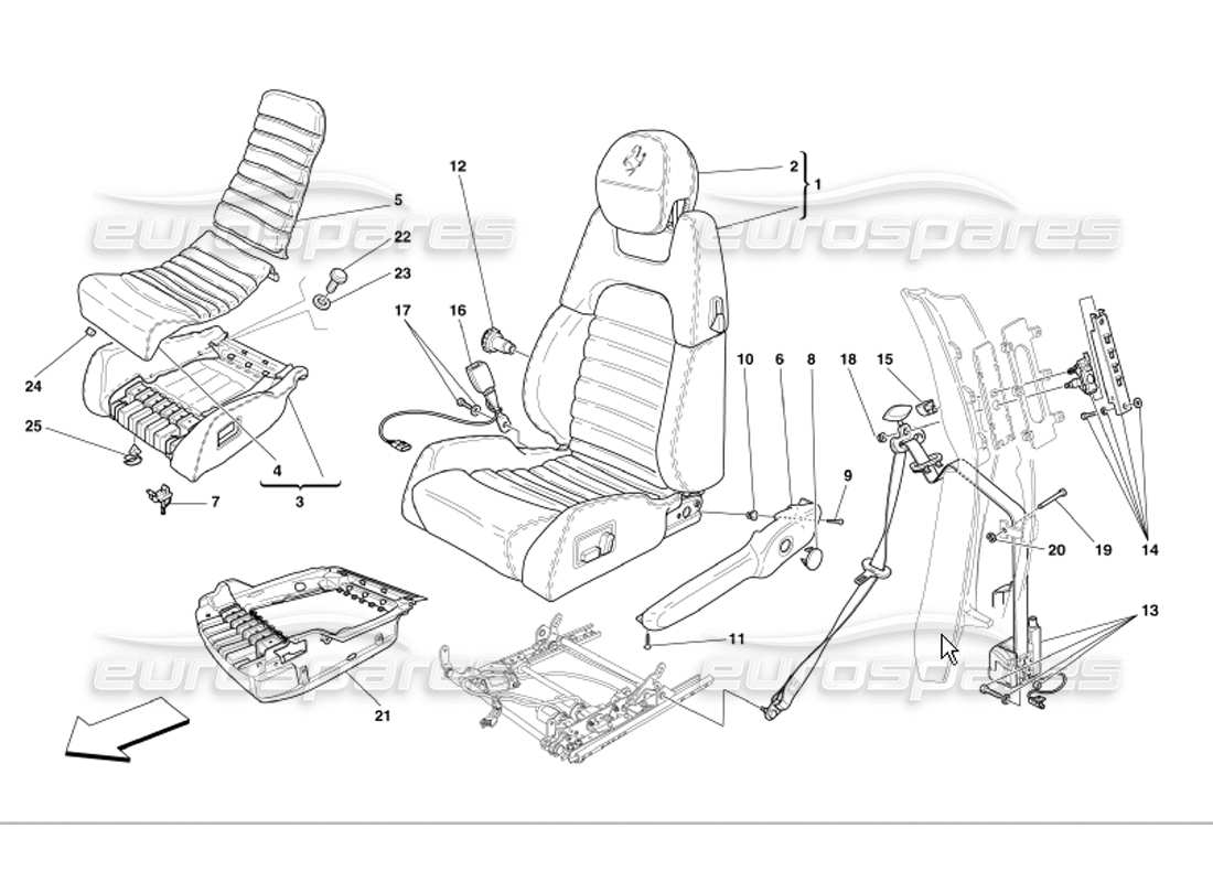 ferrari 360 modena teilediagramm für elektrische sicherheitsgurte