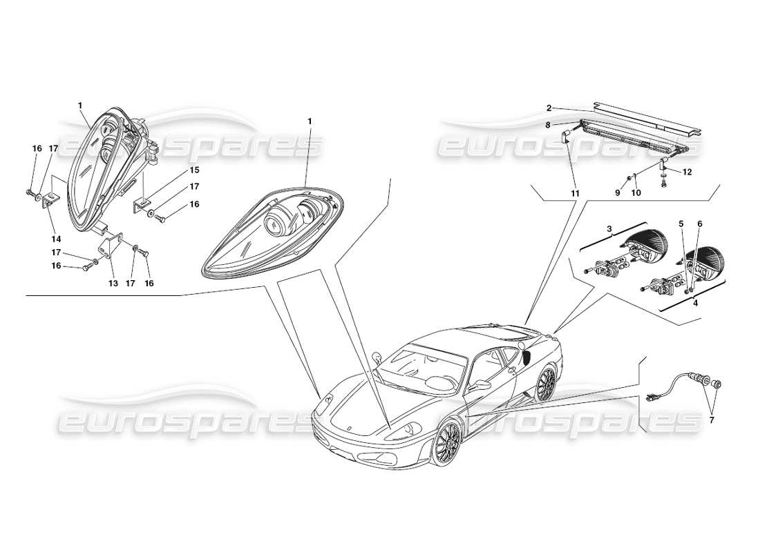 ferrari 430 challenge (2006) vorder- und rücklichter teilediagramm