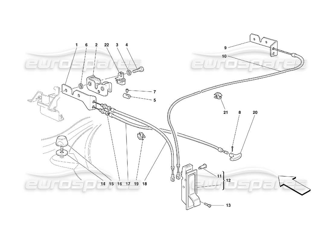 ferrari 355 (5.2 motronic) öffnungsvorrichtung für fronthaube - teilediagramm