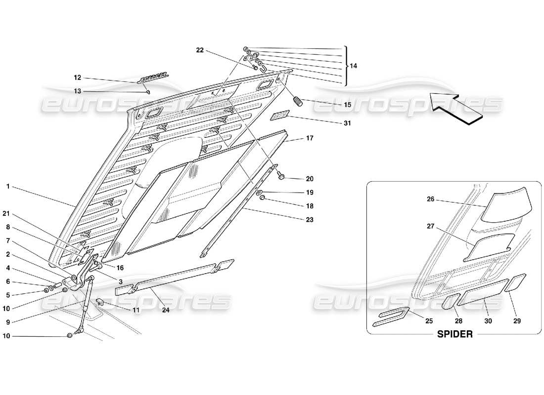 ferrari 355 (5.2 motronic) teilediagramm der hinteren haube
