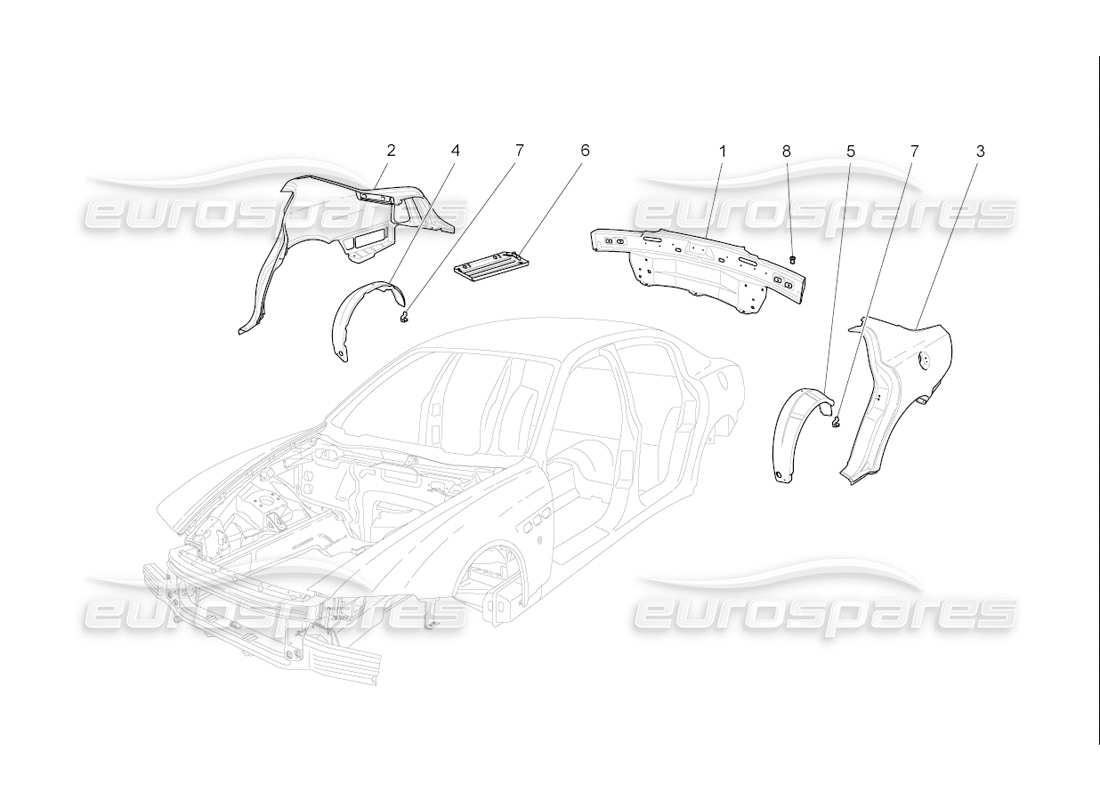 maserati qtp. (2006) 4.2 f1 karosserie und hintere aussenverkleidung teilediagramm