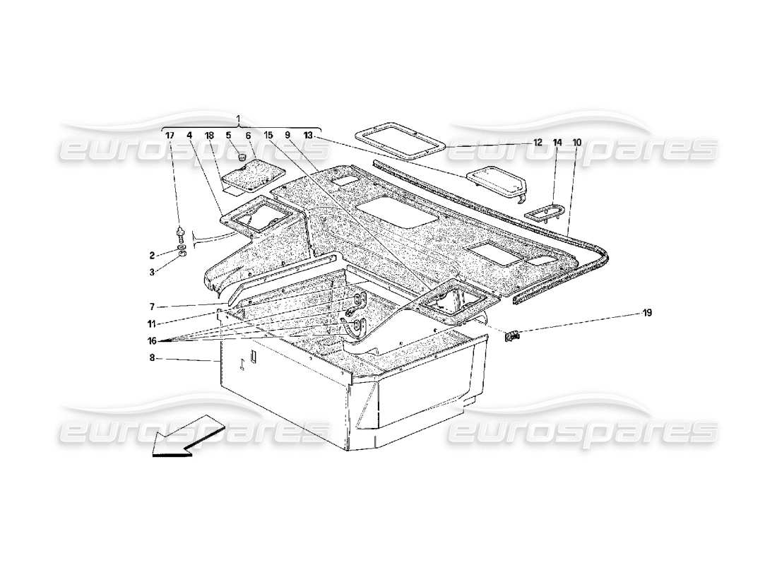 ferrari 348 (2.7 motronic) teilediagramm für teppiche vorn