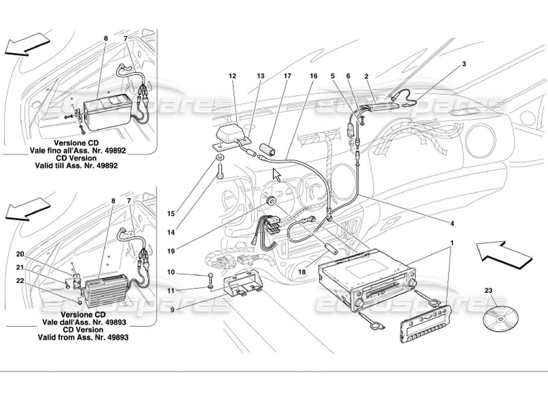 ferrari 360 modena stereoanlage teilediagramm