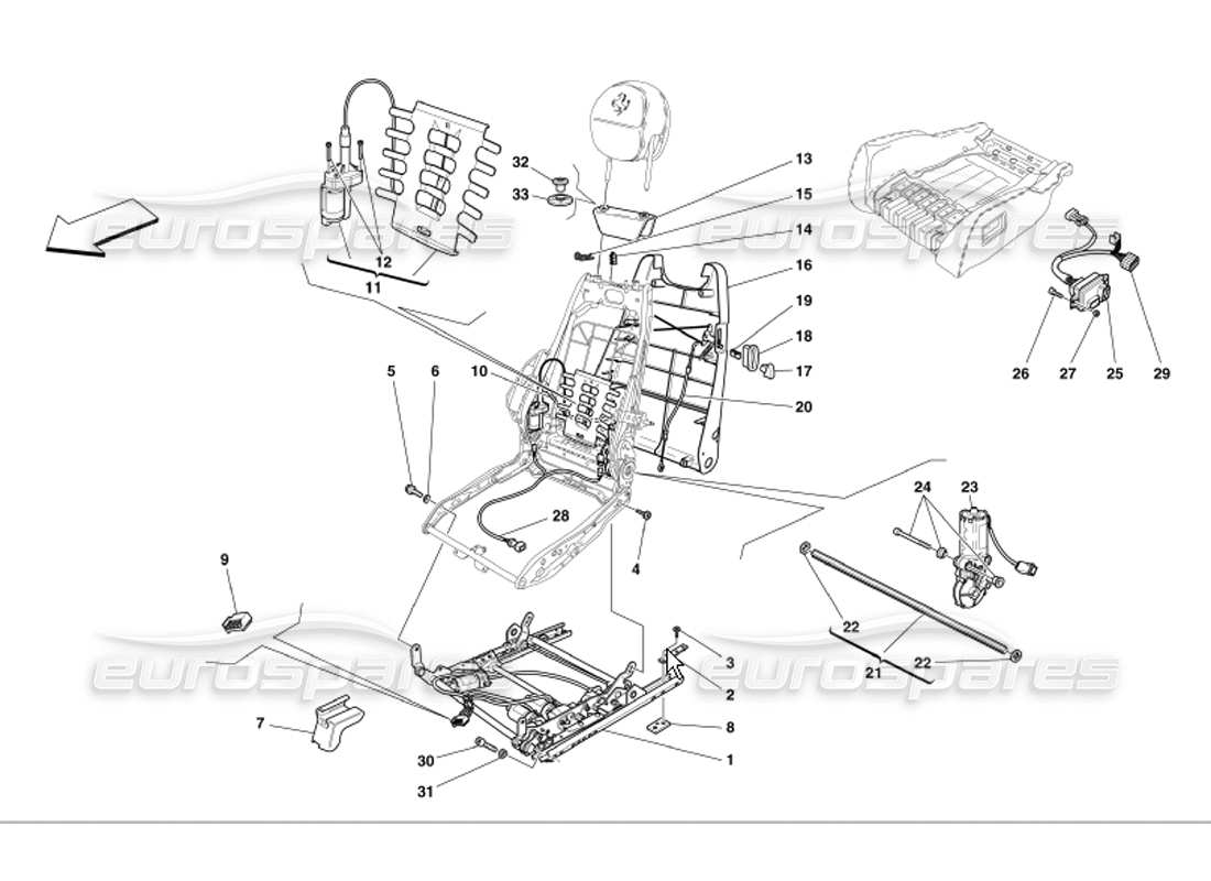 ferrari 360 modena elektrische sitzführung und -bewegung teilediagramm