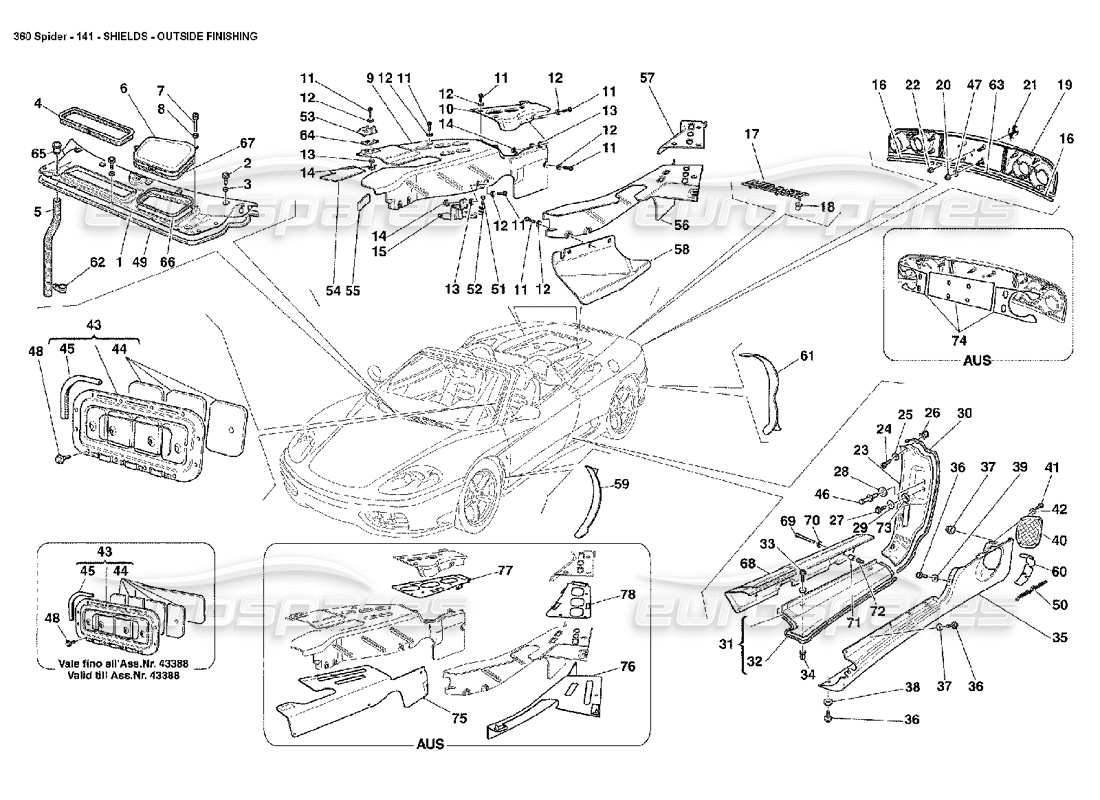 ferrari 360 spider schilder - teilediagramm für die außenverkleidung