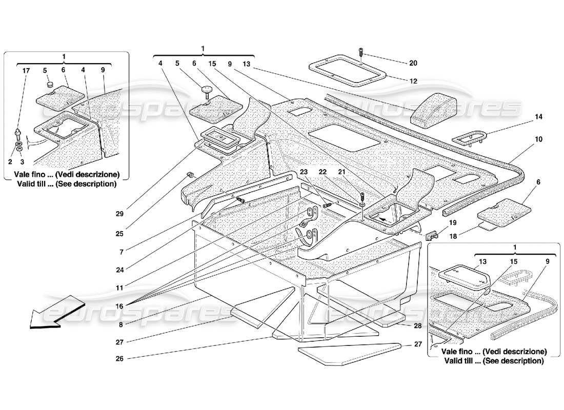 ferrari 355 (5.2 motronic) teilediagramm für vordere fahrgastraumteppiche