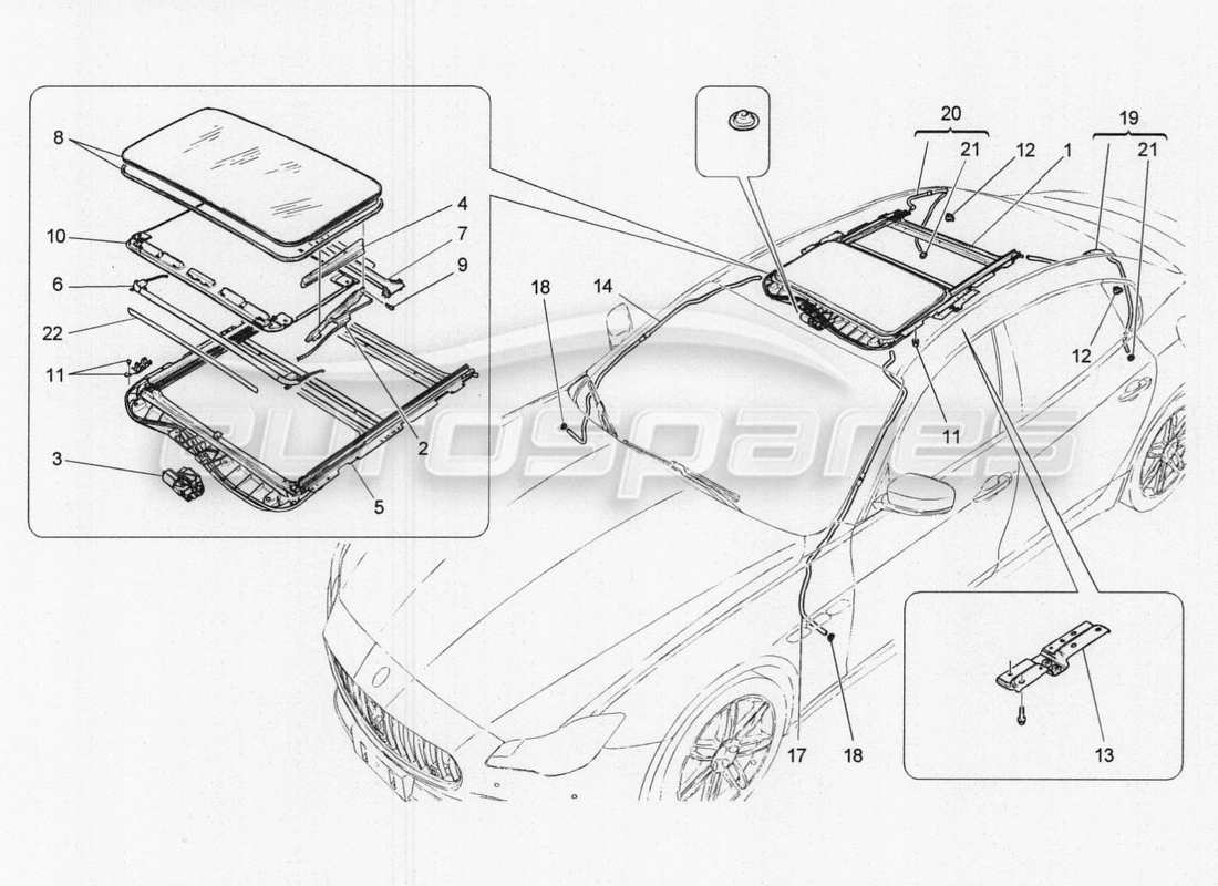 maserati qtp. v8 3.8 530bhp 2014 auto schiebedach-teilediagramm