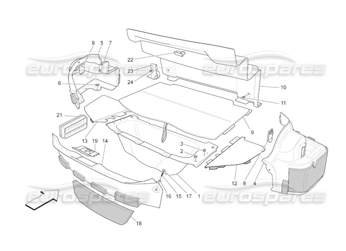 maserati grancabrio (2010) 4.7 gepäckraummatten teilediagramm