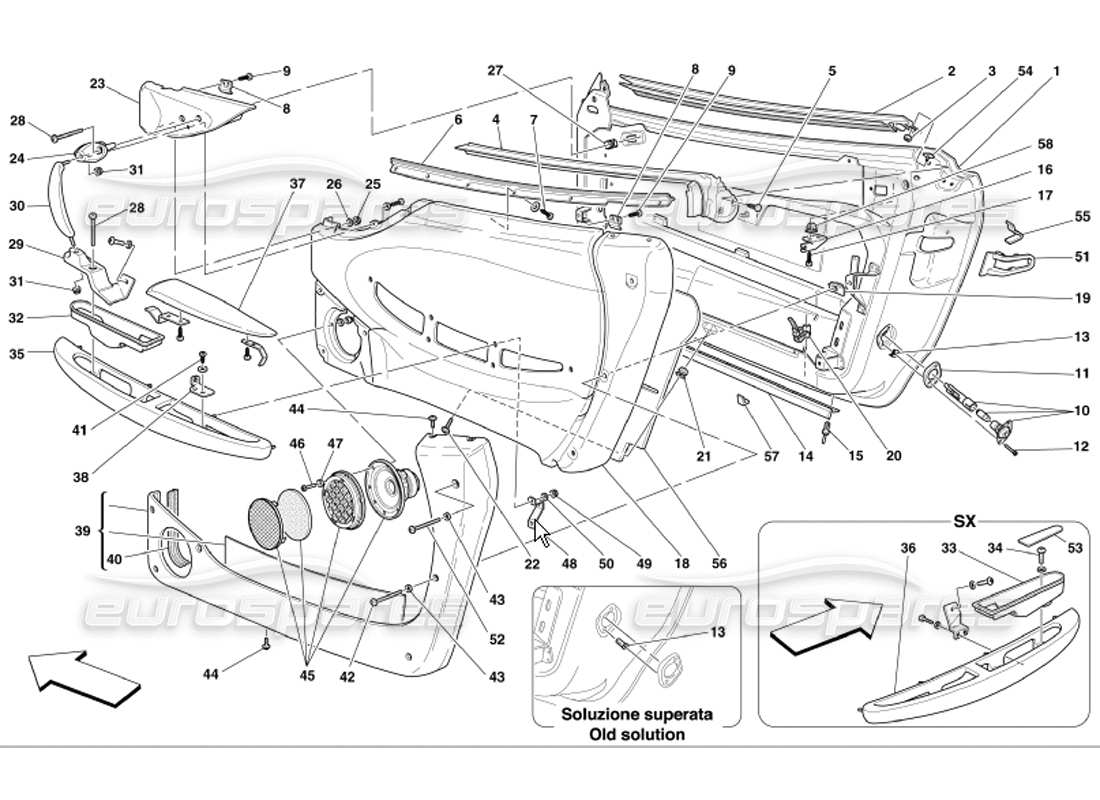 ferrari 360 modena teilediagramm für türenrahmen und abdeckungen
