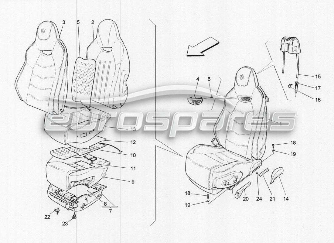 maserati grancabrio mc centenario teilediagramm für vordersitzbezüge
