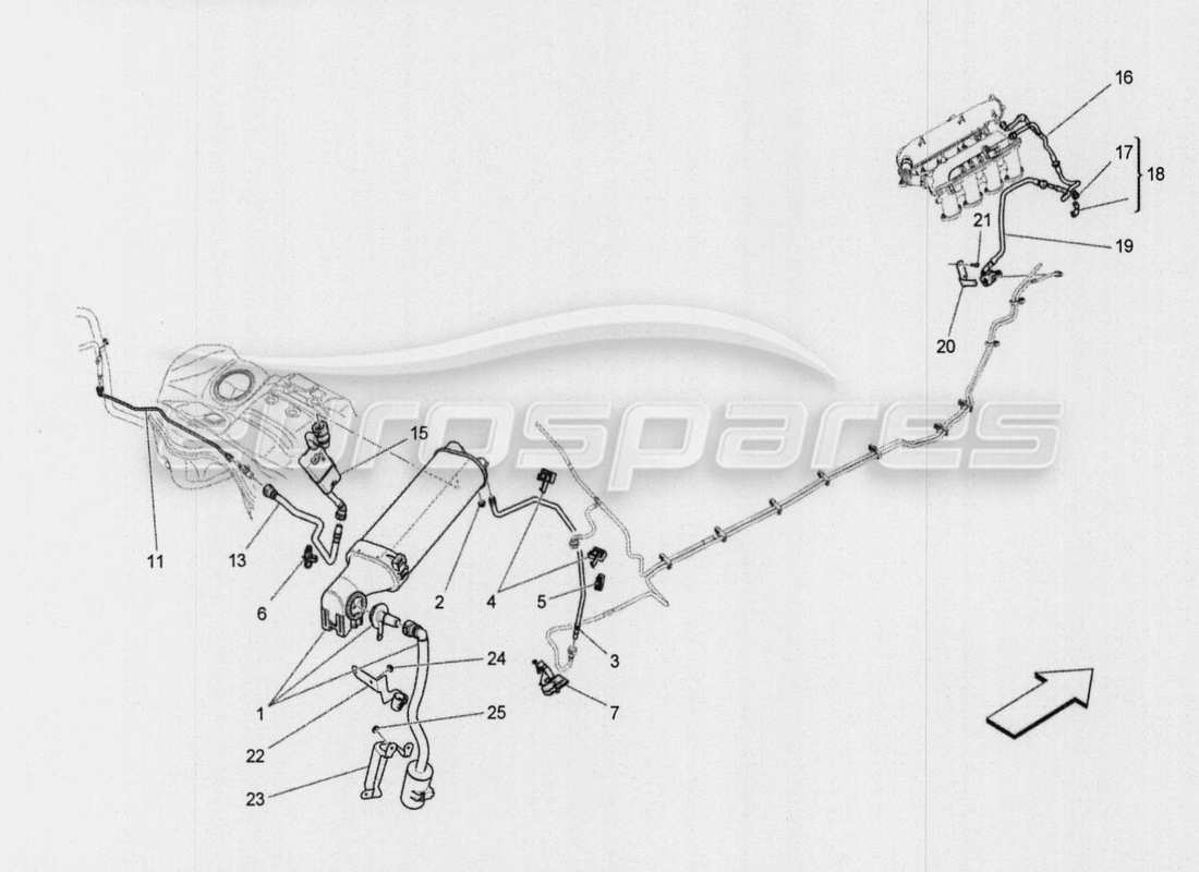 maserati qtp. v8 3.8 530bhp auto 2015 kraftstoffdampf-rückführungssystem teilediagramm