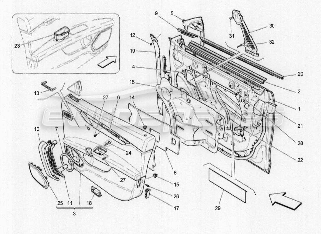 maserati qtp. v8 3.8 530bhp 2014 auto vordere türen: verkleidungen ersatzteildiagramm