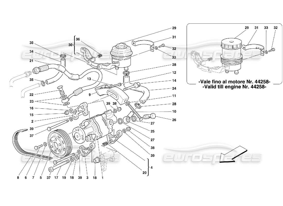 ferrari 355 (5.2 motronic) hydraulische lenkpumpe und tank teilediagramm