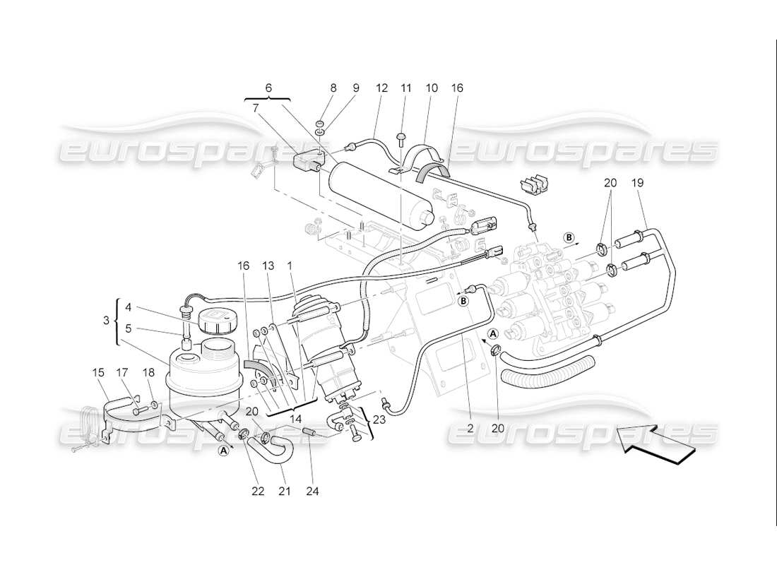 maserati qtp. (2006) 4.2 f1 getriebeaktivierungshydraulik: tank und pumpe teilediagramm