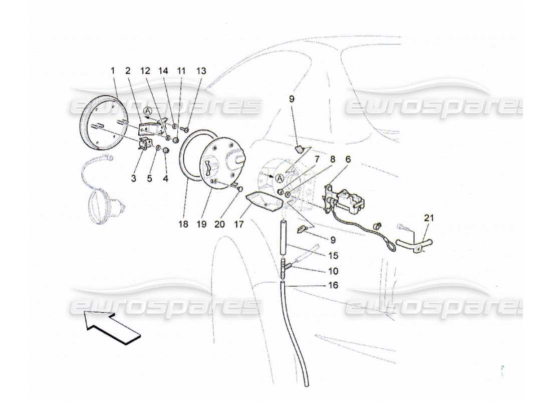 maserati qtp. (2010) 4.2 kraftstofftank-tür und bedienelemente teilediagramm