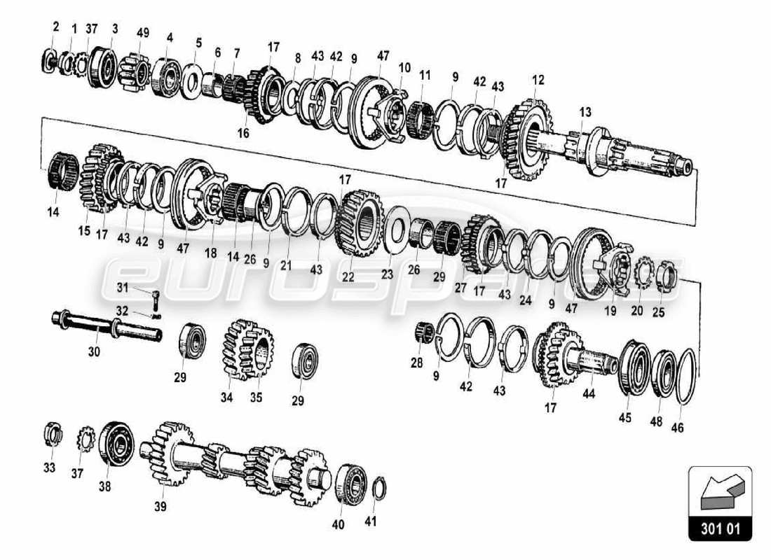 lamborghini miura p400s wellenbaugruppen-teilediagramm