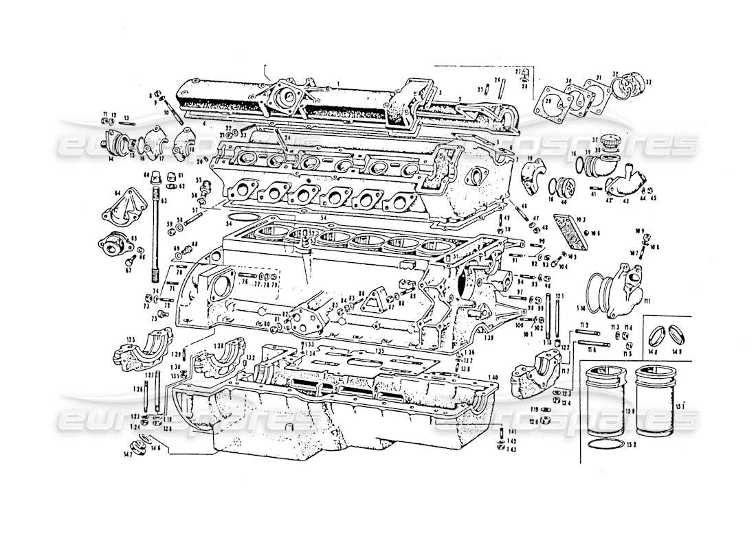 maserati 3500 gt teilediagramm des motorgehäuses