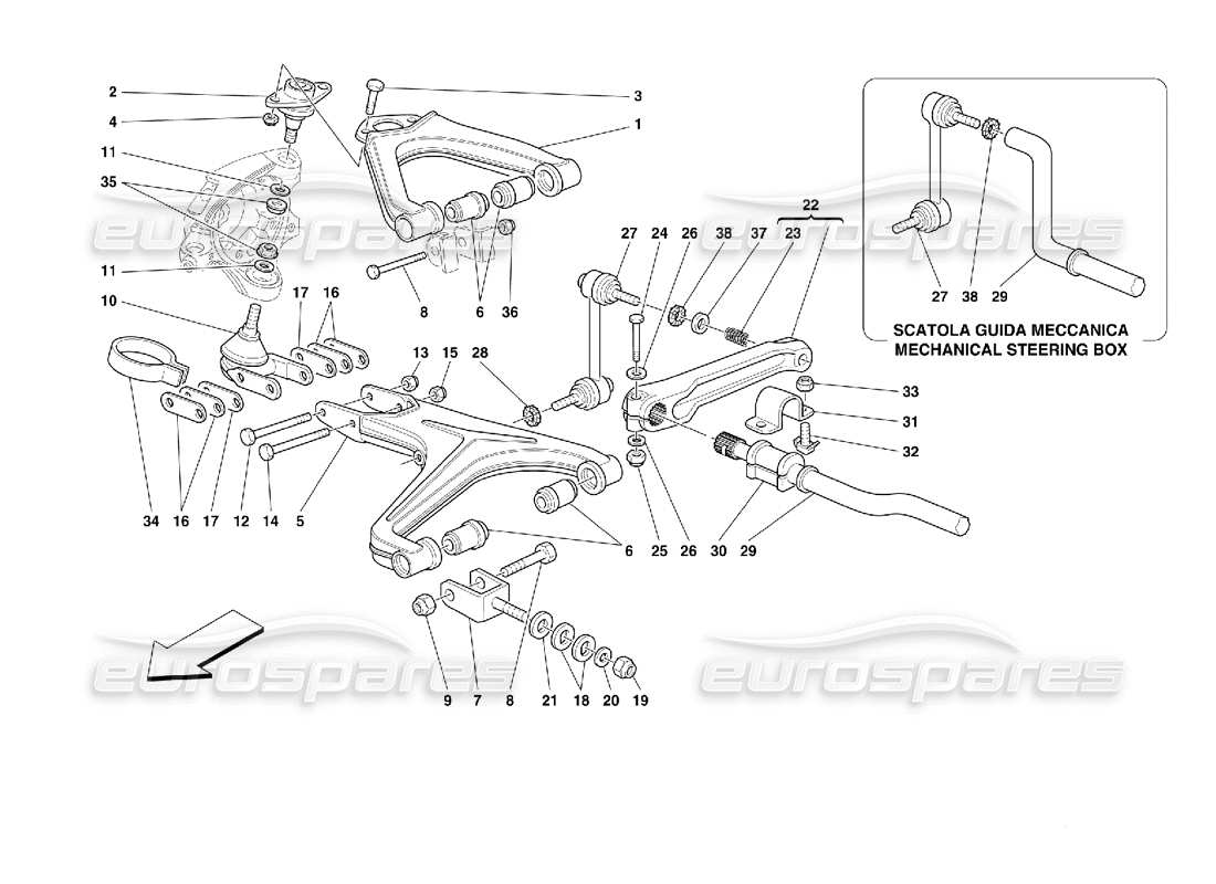 ferrari 355 (2.7 motronic) vorderradaufhängung - querlenker-teilediagramm