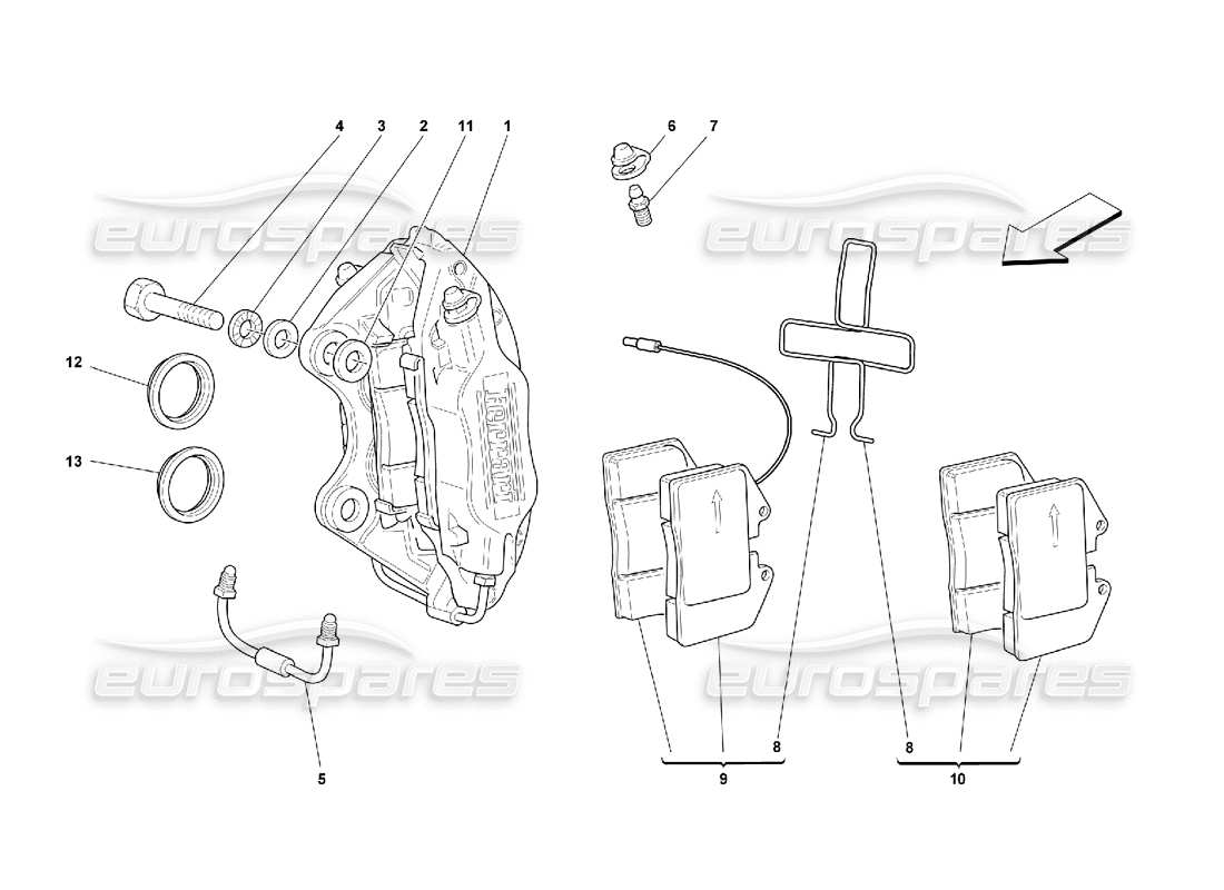 ferrari 355 (5.2 motronic) bremssättel für vorder- und hinterradbremsen - teilediagramm