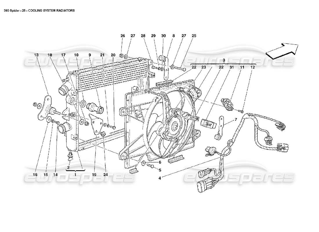 ferrari 360 spider teilediagramm für kühlsystemkühler