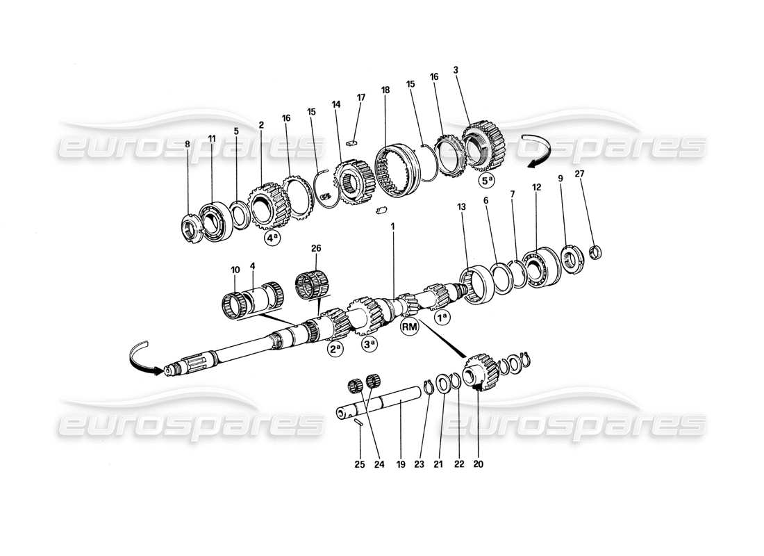 ferrari 328 (1985) hauptwellengetriebe teilediagramm