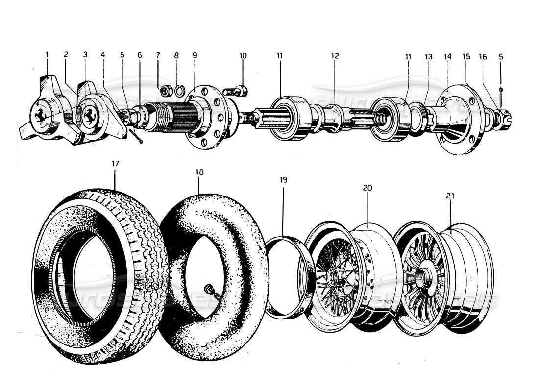 ferrari 275 gtb/gts 2 cam reifen - räder & wellenteildiagramm
