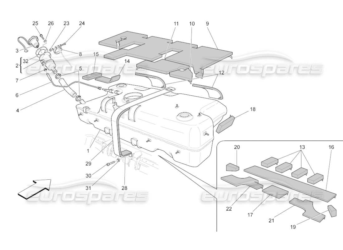 maserati grancabrio (2011) 4.7 treibstofftank teilediagramm