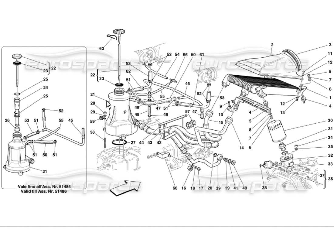 ferrari 360 modena schmiersystem und blow-by-system teilediagramm