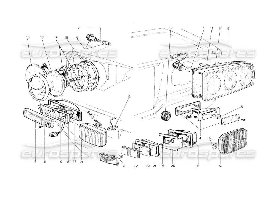 ferrari 308 gt4 dino (1979) beleuchtung teilediagramm