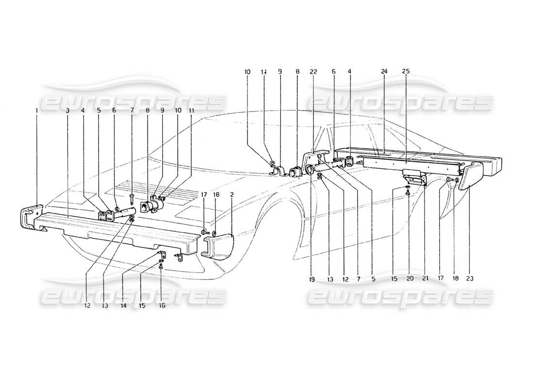 ferrari 308 gt4 dino (1979) stoßfänger (us- und japanische version) teilediagramm