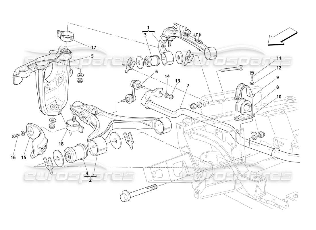 maserati qtp. (2003) 4.2 teile der vorderradaufhängung diagramm