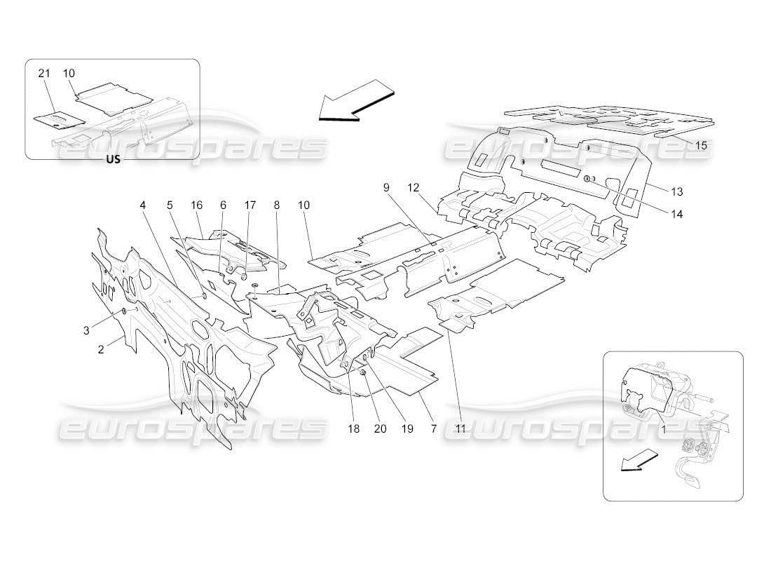 maserati qtp. (2011) 4.7 auto schalldämmplatten im fahrzeug teilediagramm