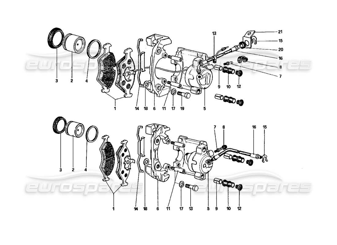 ferrari 328 (1985) bremssättel für vorder- und hinterradbremsen - teilediagramm