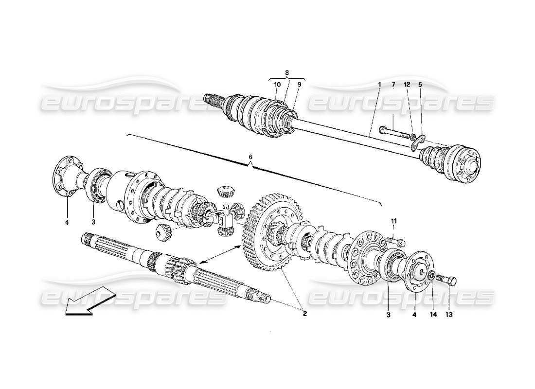 ferrari 348 (2.7 motronic) teilediagramm für differential und achswellen