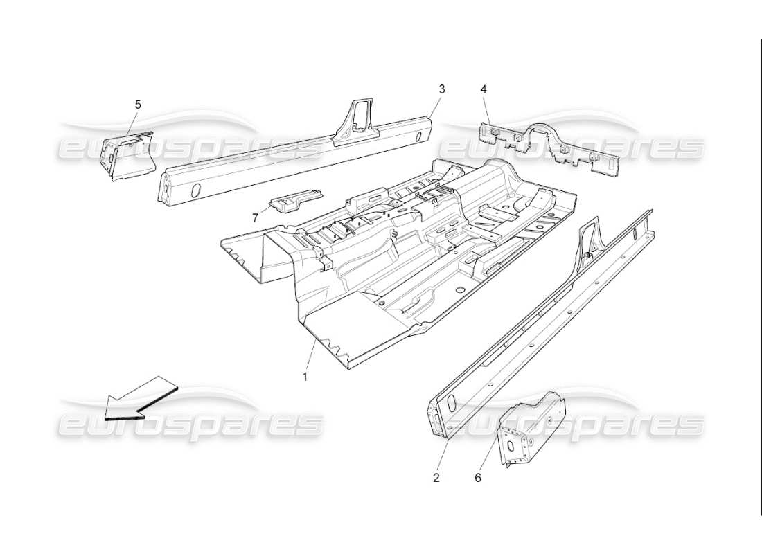 maserati qtp. (2007) 4.2 f1 zentrale strukturrahmen und bleche teilediagramm