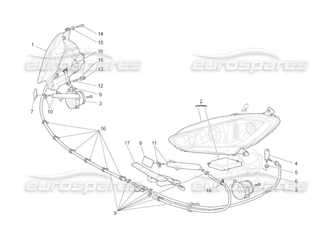 maserati grancabrio (2010) 4.7 scheinwerfergruppe ersatzteildiagramm