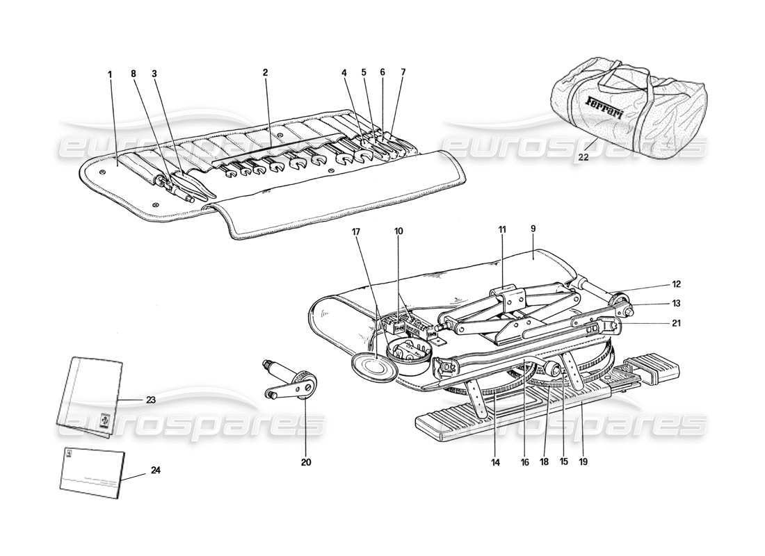 ferrari 328 (1985) teilediagramm für werkzeugsatz und autoabdeckung