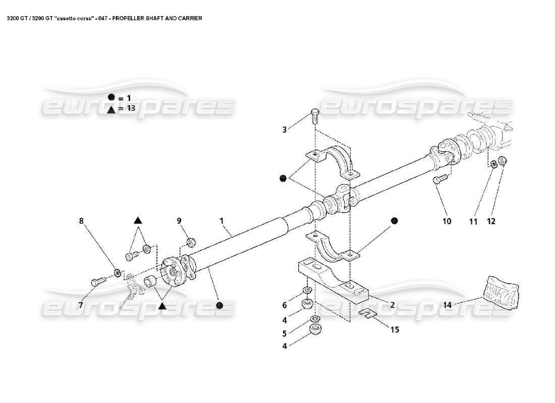 maserati 3200 gt/gta/assetto corsa propellerwelle und träger teilediagramm