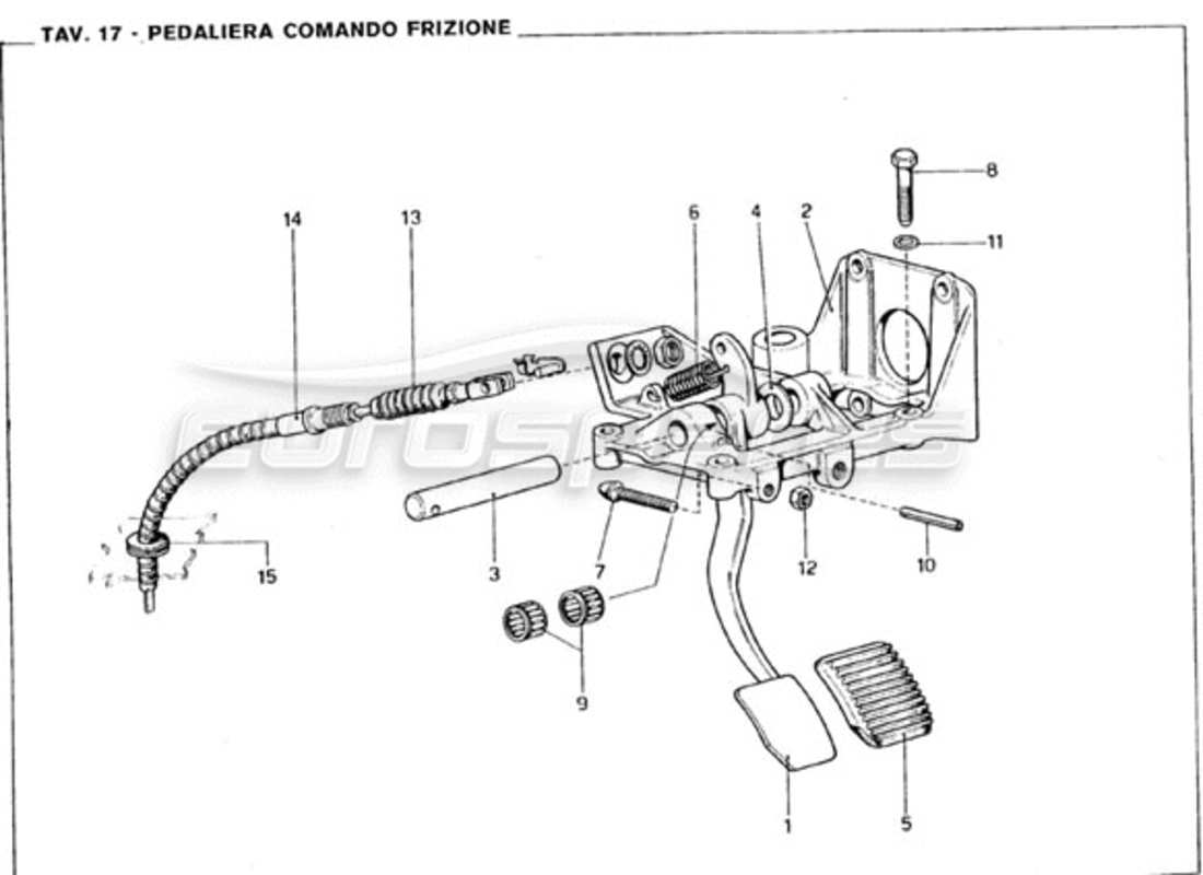 ferrari 246 gt series 1 pedalboard - teilediagramm der kupplungssteuerung