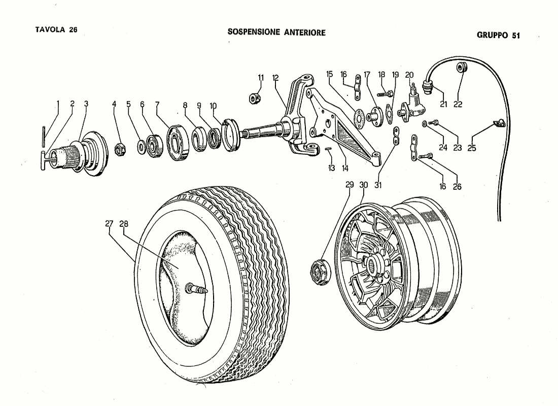 lamborghini jarama vorderradaufhängung teilediagramm