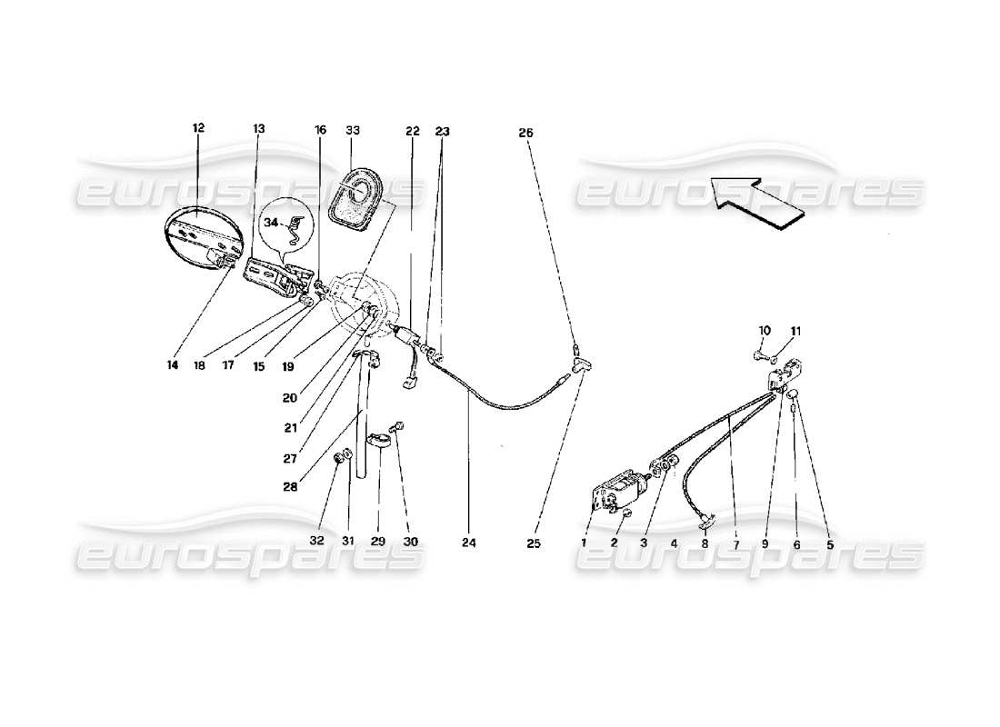 ferrari mondial 3.4 t coupe/cabrio öffnungsvorrichtungen für motorhaube und tankklappe - teilediagramm