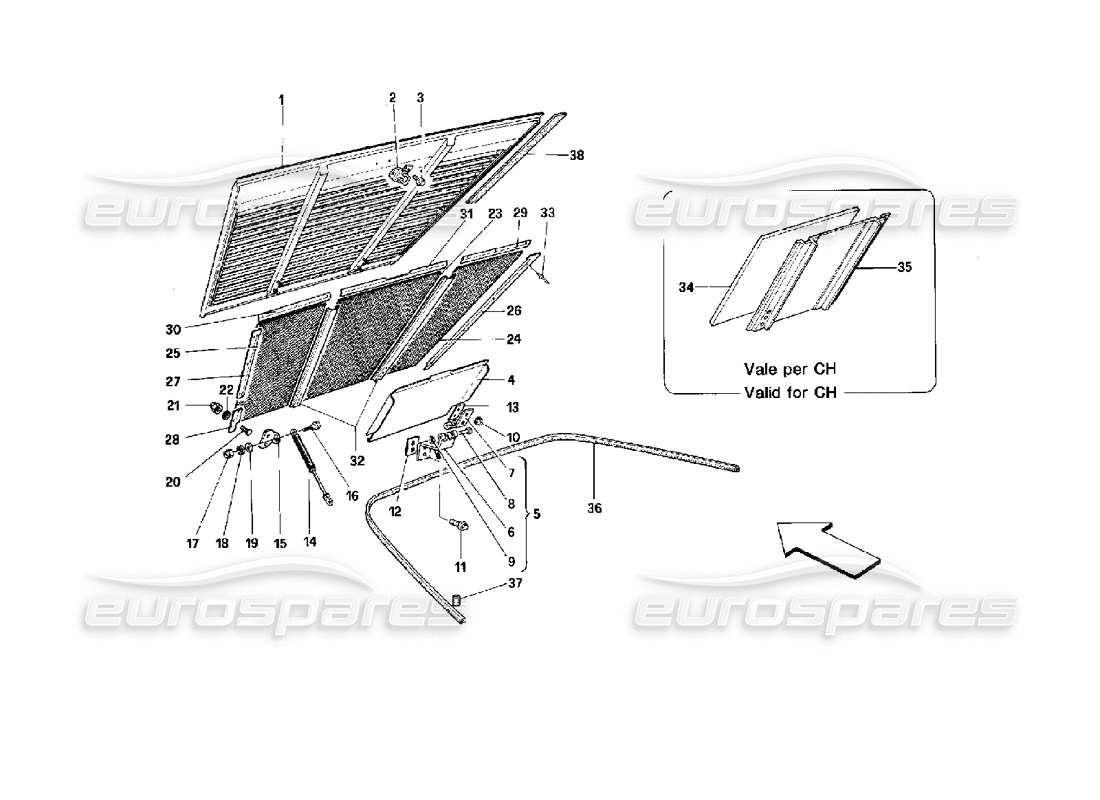 ferrari mondial 3.4 t coupe/cabrio motorraumdeckel - cabriolet-ersatzteildiagramm